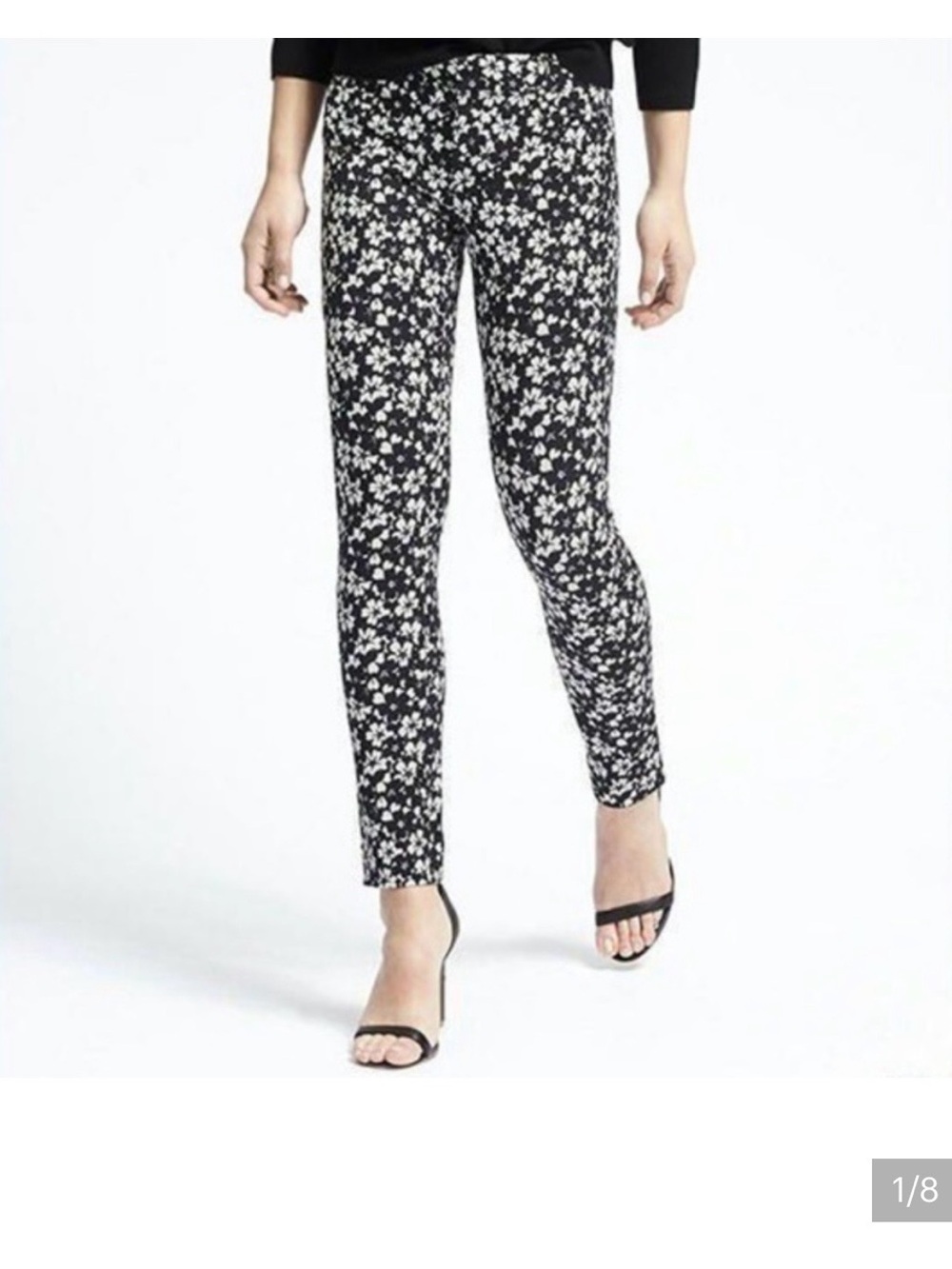Banana Republic Sloan Dress Pant Black and White Floral Print Size‎ 14.